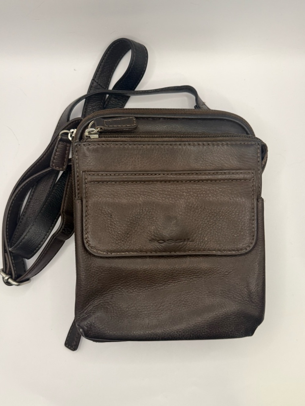 Vintage Fossil Leather Crossbody Organizer Shoulder Purse 7 Pockets! Dark Brown